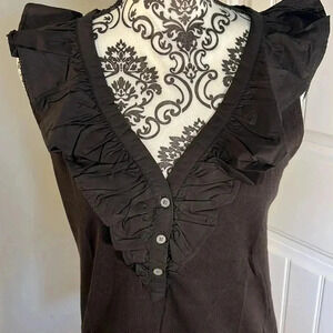 Loft Ruffle Mixed Media V-Neck Top NWT